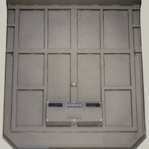An image of a gray box with a door on it.